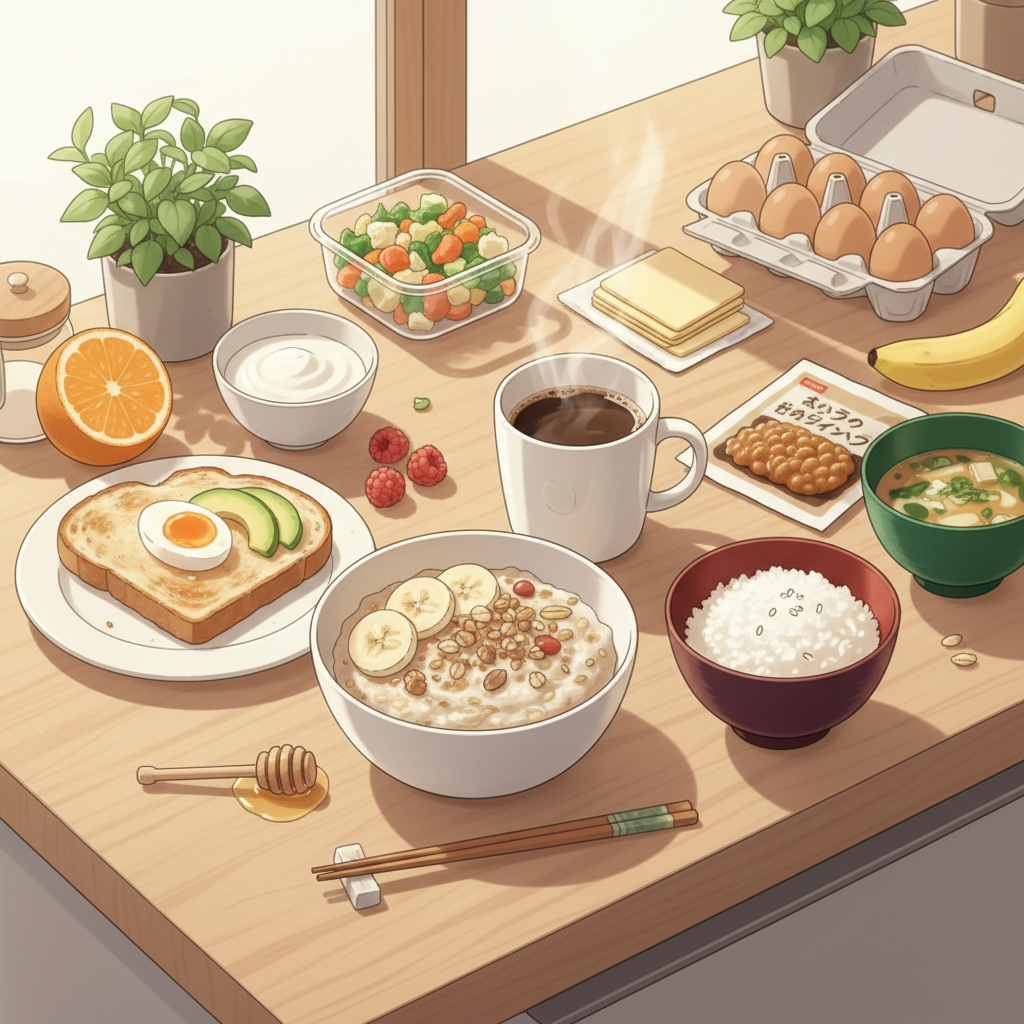 #h1 忙しい朝でも続く。時短朝食のコツとラクに整う簡単アイデア集